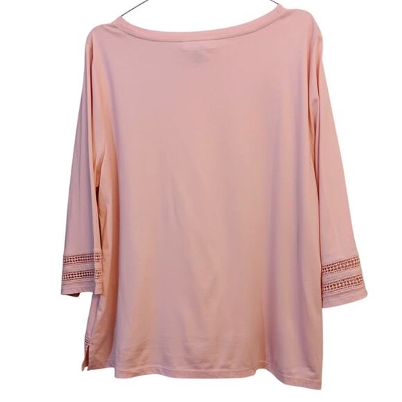 NEW KAREN SCOTT Soft Pastel Pink Top Lightweight Shirt 2X Crochet Trim Staple - Picture 9 of 9